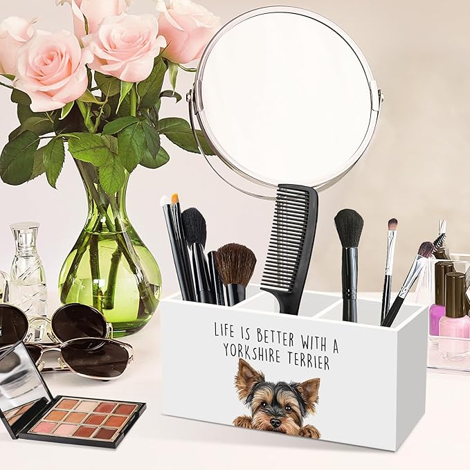 Yorkshire Terrier Gifts Dog Pen Pencil Holder for Desk, Funny Yorkie Dog Gift Office Desk Accessories, Life Is Better with a Yorkshire Terrier Pen Holders Organizer for Women Bathroom Decor