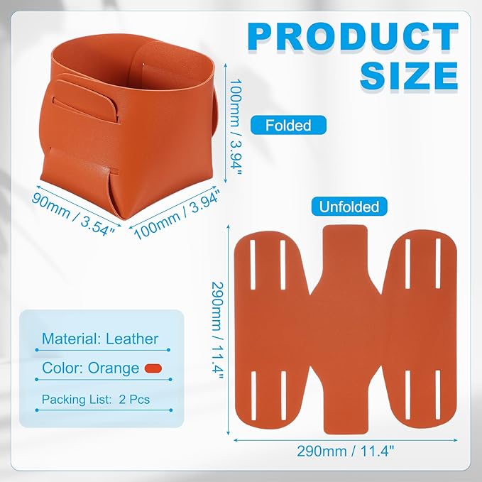 PATIKIL 2Pack Leather Desk Organizer, Leather Pencil Pen Holder Jewelry Valet Tray Hair Accessories Organizer for Bedroom Drawer Office Key Wallet Watch Pen Pencil Glasses, Orange