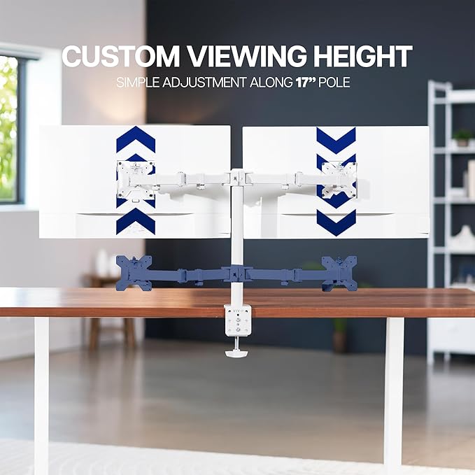 VIVO Dual Monitor Desk Mount, Heavy Duty Fully Adjustable Steel Stand, Holds 2 Computer Screens up to 30 inches and Max 22lbs Each, White, STAND-V002W