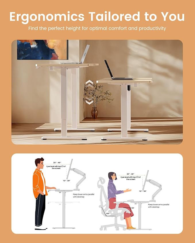 Ergear Height Adjustable Electric Standing Desk, 48x24 Inches Sit Stand up Memory Computer Home Office Desk (Natural),(EGESD5N)
