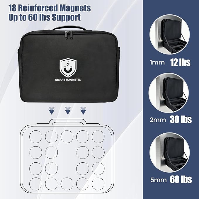 Magnetic Portable Workstation for Field Technicians and Engineers, Heavy-Duty Oxford Fabric Laptop and Tool Desk with 18 Strong Magnets, Foldable Hands-Free Laptop Stand Attach to HVAC, Walls, Trucks