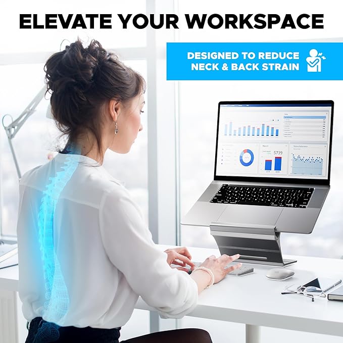 Elestoria Adjustable Laptop Stand - Fits 5 Devices, Modern Design, Tool Free Adjustment, Protective & Stable | Grey (Grey, Floating)