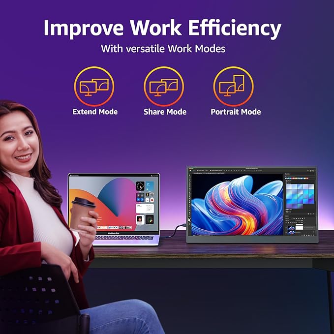 cocopar Portable Monitor 18.5'' 1080P 100Hz 125% sRGB IPS Travel Monitor with USB-C HDMI Large Portable Screen for Laptop MacBook Surface PC PS4/5 Gaming Monitor with Kickstand, VESA Mountable