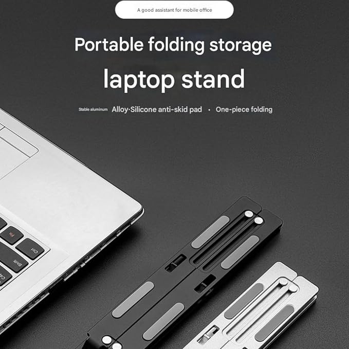 Portable Foldable Aluminum Alloy Tablet·Laptop Stand｜7 Levels of Lifting·Non-Slip and wear-Resistant·Ultra-Thin and Lightweight·Essential for Office·Home·Travel·Students (Silver,Plastic)