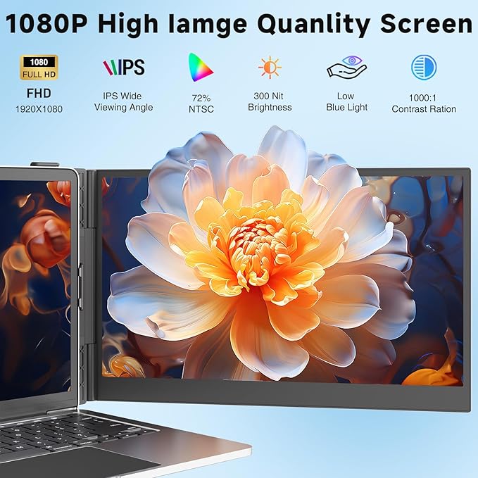 KEFEYA Laptop Screen Extender, 14" FHD 1080P Portable Monitor for Laptops, 0.19" Ultra-Thin Laptop Monitor Extender for 13-17" with USB-C/HDMI Port, Plug n Play for Windows/Mac/Android/Switch/PS5