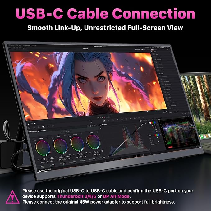 cocopar Portable Monitor 23.8'' 1080P 100Hz 130% sRGB IPS Travel Monitor with USB-C HDMI Portable Screen for Laptop MacBook Surface PC PS4/5 External Display with Kickstand, VESA Mountable