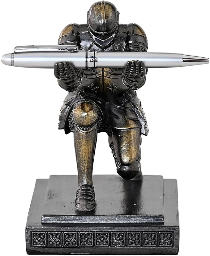 Executive Knight Pen Holder Decorative Resin Pen Holders For Desk Organizer Cool Ornament Gift For Office and Home (Iron)