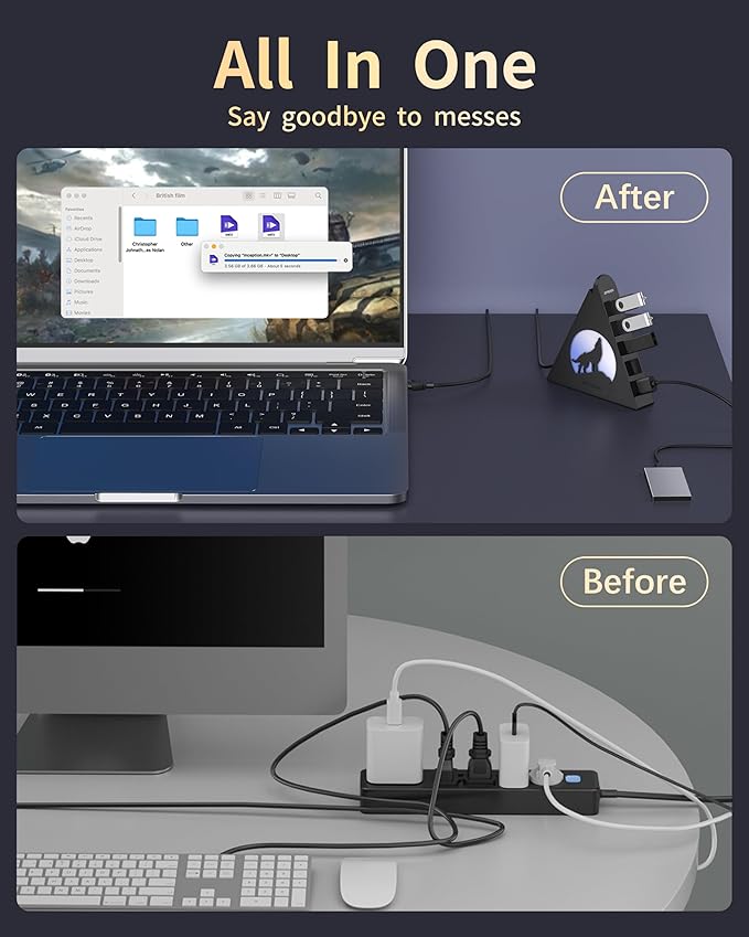 7-Port USB 3.0 Hub, Vertical USB Hub Splitter with RGB Lighting,5Gbps High-Speed Data Transfer and 2FT Extension Cable, Compatible with PC, MacBook, Laptop, PS5, Xbox, Flash Drive, Printer