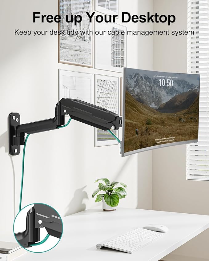 MOUNT PRO Single Monitor Wall Mount for 13 to 32 Inch Computer Screens, Height Adjustable Wall Mount Monitor Arm Holds Up to 19.8lbs, Full Motion Wall Bracket, VESA Mount 75x75, 100x100, Black