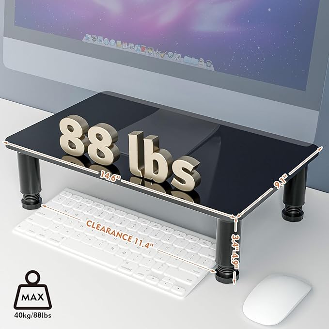 Hemudu 2 Pack Computer Monitor Stand Riser with Height Adjustable Multi Media Desktop Stand for Flat Screen LCD LED TV, Laptop/Notebook/Xbox One, Black HD01B-202