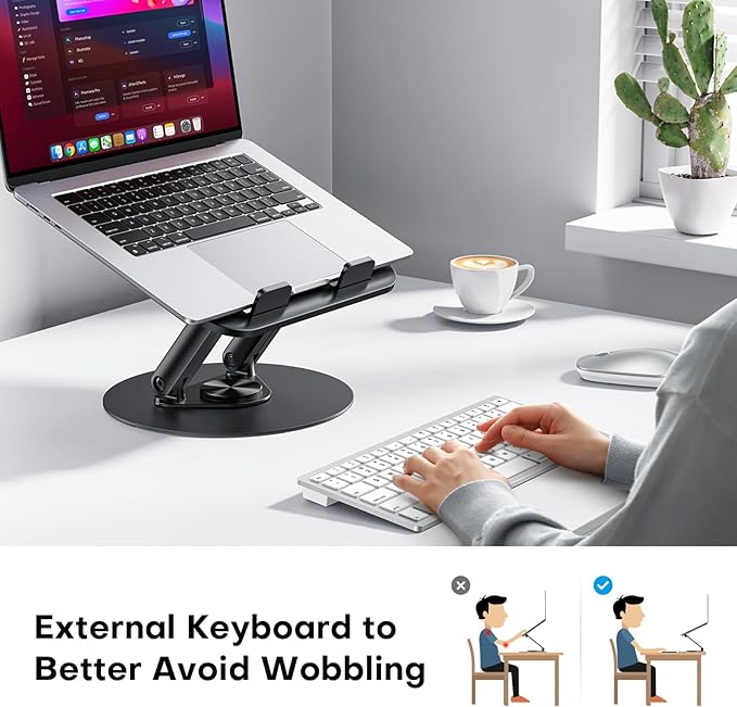 OMOTON Laptop Stand for Desk with 360° Rotating Base, Ergonomic Laptop Riser for Collaborative Work, Easy Storage, Fit MacBook/Laptops up to 14 inches, Black