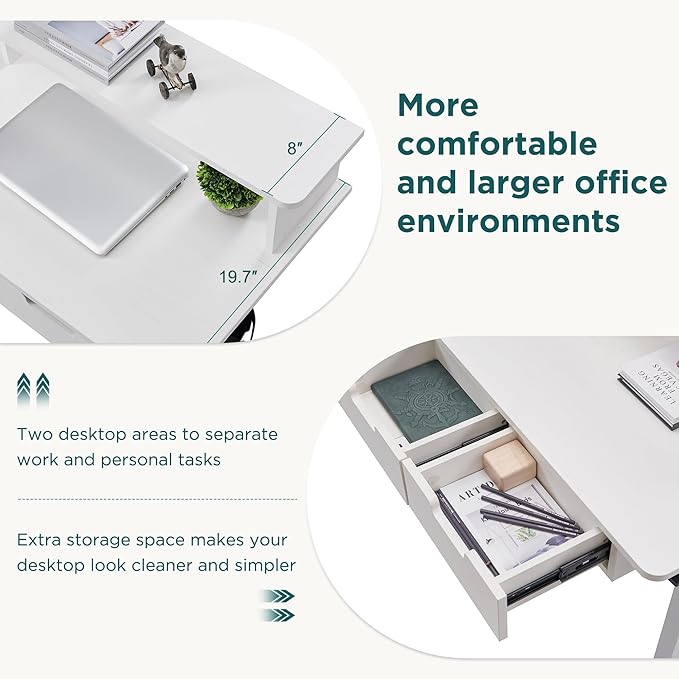 RedLemon 60 Inches L Shaped Electric Standing Desk, Height Adjustable Corner Gaming Desk with Drawers, Keyboard Tray, Power Outlets & LED Lights, Computer Desk with Monitor Shelf, Antique White