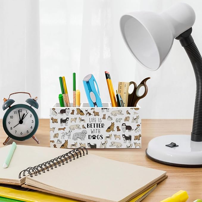 Dog Pen Pencil Holder for Desk, Life Is Better with Dogs Office Desk Accessories, Funny Cute Dogs Animal Toothbrush Pen Holders Organizer for Dog Lovers Office Classroom Bathroom