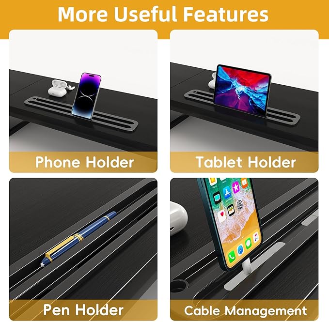 Mexin Dual Monitor Stand Riser with 2 Drawers - 39Inch Large Storage Computer Monitor Stands for 2 Monitors, Wooden Desktop Organizer Perfect for Home Office Desk, Computer, Laptop, TV, Black