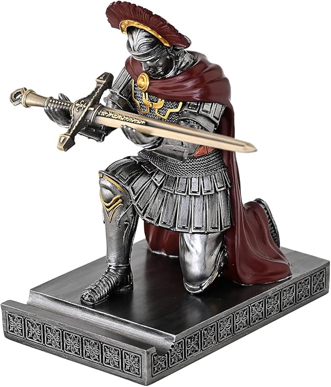 Centurion Cloak Warrior Knight Pen Holder Mobile Phone Stand Desk Organizers and Accessories as Gift for Office and Home (Iron)