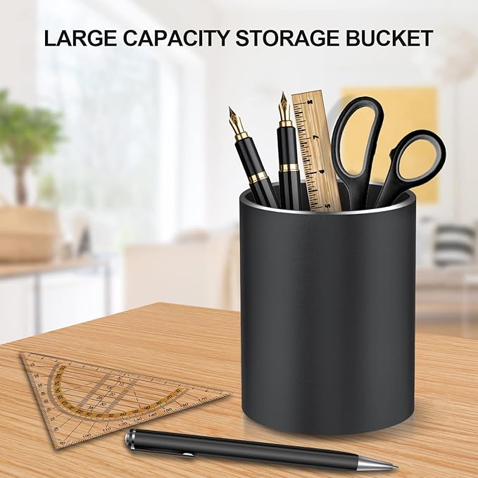 Pen Holder Pencil Holder for Desk, Metal desk pen holder, Makeup Brush Holder, pencil cup, pen organizer for desk, for Office, School, Home, and Kids 3.9×3.14inch (Black)