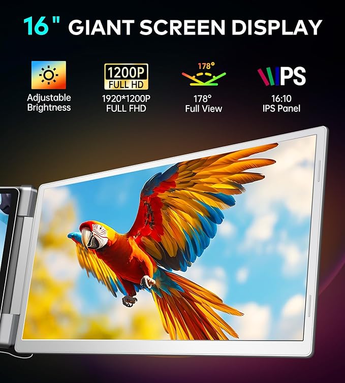 16" Laptop Screen Extender, 1200P FHD Triple Portable Laptop Monitor Extender for 12"-18.5" Laptops, 16:10 Aspect Ratio Rotation Screen, Compatible with MacOS, Wins, Chrome, Surface