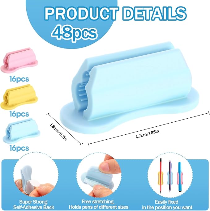 Sherr 48 Pack Adhesive Pencil Holders for Desk Upgraded Pen Holder for Desk Silicone Flexible Adhesive Pen Marker Organizer Clipboard Classroom School Office Accessories Teacher Supplies