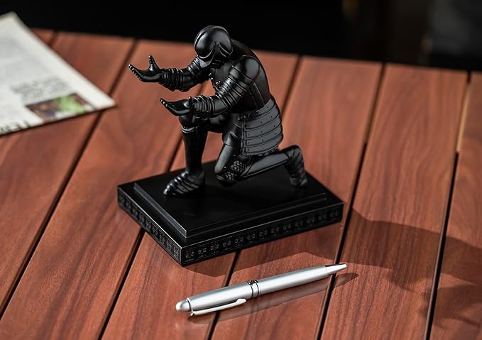 Knight Pen Holder Desk Organizers and Accessories Desk Decor Resin Pen Holder as Gift with a Cool Pen for Office and Home (Black)