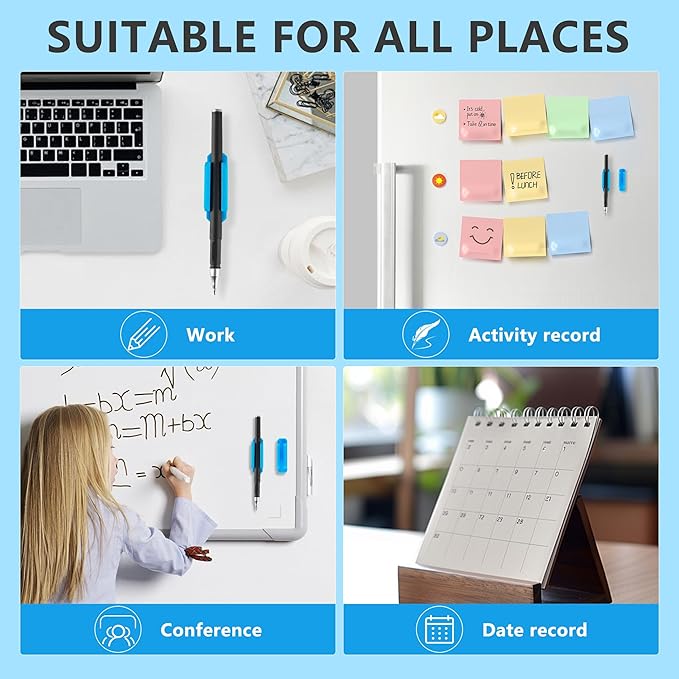 10Pack Adhesive Pen Holder for Desk, Silicone Pencil Holder for Classroom,Teacher Student Kinds Accessories, Desk Accessories (Blue)