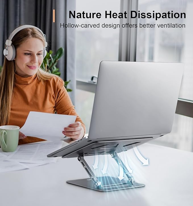 Adjustable Laptop Stand for Desk,Portable Laptop Stand Holder and Riser,Foldable Aluminum Notebook Computer Stands for MacBook Air Pro HP Lenovo Dell Samsung Chromebook, 10-15.6 inch, Grey