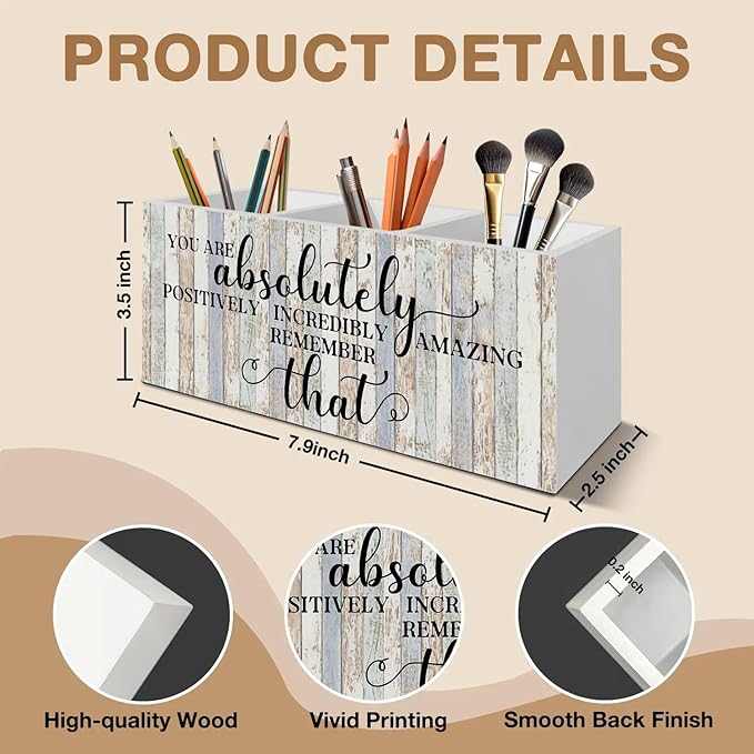 You Are Inspirational Pen Pencil Holder Organizer for Desk Accessories, Motivational Gifts for Coworkers, Encouragement Gifts Wooden Box Signs Decorations for Home Office Desk Tabletop