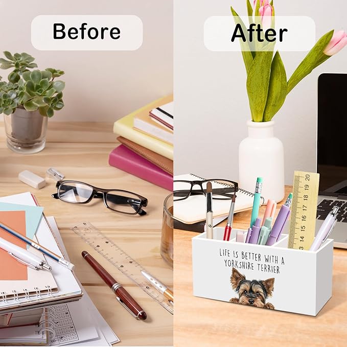 Yorkshire Terrier Gifts Dog Pen Pencil Holder for Desk, Funny Yorkie Dog Gift Office Desk Accessories, Life Is Better with a Yorkshire Terrier Pen Holders Organizer for Women Bathroom Decor