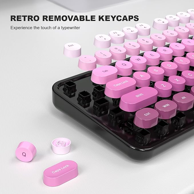 MOFII Computer Keyboards Wired, Plug Play USB Full Size Typewriter Keyboard, Cute Colorful Aesthetic Keyboard with Foldable Stands for Windows PC Laptop (Black Pink Gradient)