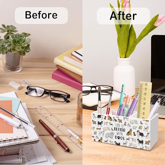 Dog Pen Pencil Holder for Desk, Life Is Better with Dogs Office Desk Accessories, Funny Cute Dogs Animal Toothbrush Pen Holders Organizer for Dog Lovers Office Classroom Bathroom