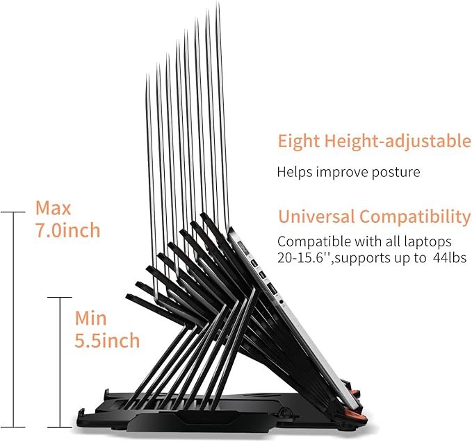Ergonomic Adjustable Laptop Stand for Desk with Phone Holder & 360° Rotation - Foldable Portable Stand for 10-17" Laptops, MacBook Pro 16", Gaming Laptops, Tablets | Heavy-Duty & Ventilated Design
