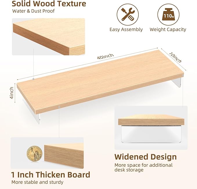 Dual Monitor Stand Riser, 40" Large Computer Monitor Stands for 2 Monitors, Wooden Desktop Organizer Shelf for Office Desk Computer, Laptop, TV, Monitor, Printer