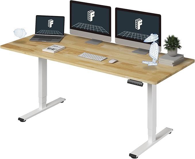 FlexiSpot E6 Solid Wood 3-Stage Dual Motor 71 x 30 Electric Standing Desk, Holds 220 lbs, Adjustable Height w/ Memory Presets, Butcher Block Rubberwood Desktop & White Frame, Ships in 2 Boxes