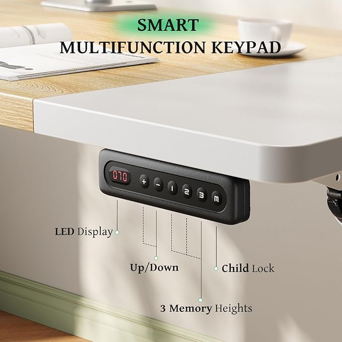 SIAGO Electric Standing Desk Adjustable - 48 x 24 Inch Sit Stand up Desk with 0.8 Inch Thick Tabletop - Adjustable Height Table with 3 Memory Preset, Cable Management for Home Office