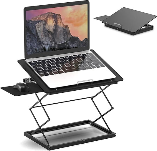 CD4 Adjustable Standing Desk Converter for Laptops, Vertical Laptop Stand, Table Top Riser Standing Desk with Mouse Pad, 2.6"-18.6" Adjustable Height Converter