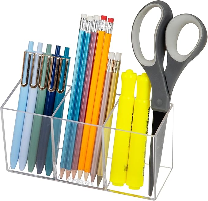 Mind Reader Pen and Accessories Holder, Desktop Organizer, Makeup Organizer, Office, Acrylic, 7"L x 2.5"W x 3.5"H, Set of 3, Clear