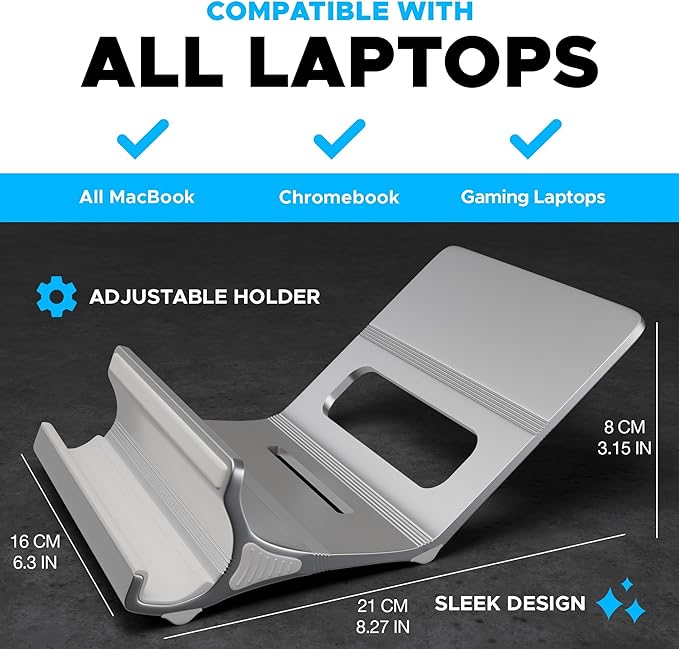 Elestoria Adjustable Laptop Stand - Fits 5 Devices, Modern Design, Tool Free Adjustment, Protective & Stable | Grey (Silver, Floating)