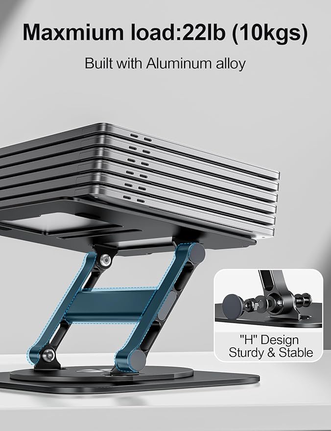 MCHOSE Laptop Stand, H-Design Stable Computer Stand, Ergonomic Laptop Riser with 360° Rotating Base, Notebook Compatible with All 10-17” Laptops, Black