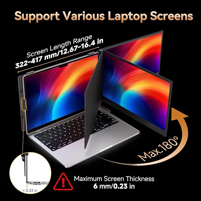 15.3" Laptop Screen Extender, Ultra-thin Portable Monitor FHD 1080P IPS, Dual Screen Extra Travel Monitor for Laptops 13-17" with USB-C/HDMI Port, Plug & Play for Windows/Mac/Android/Switch/PS