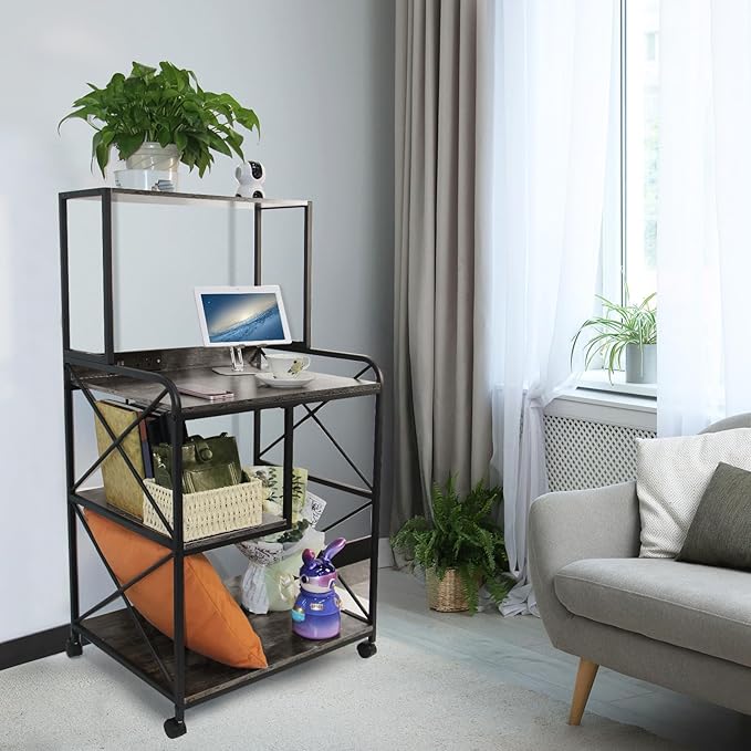 Printer Stand, 23 x 18 Inch Printer Table for Home Office, Large Printer Stand with Storage, 4 Tier Modern Home Printer Cart with Wheels & Socket, Computer Tower Stand CPU Stand, Grey