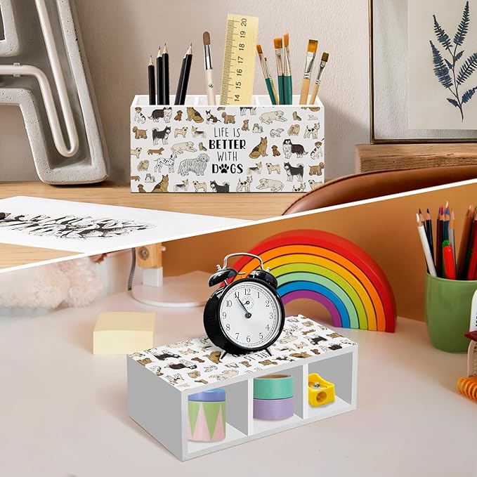 Dog Pen Pencil Holder for Desk, Life Is Better with Dogs Office Desk Accessories, Funny Cute Dogs Animal Toothbrush Pen Holders Organizer for Dog Lovers Office Classroom Bathroom