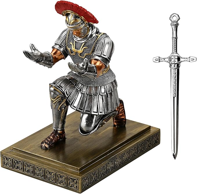 Roman Legion Soldier Knight Pen Holder Pen Stand Desk Organizers and Accessories for Office and Home(Silver)