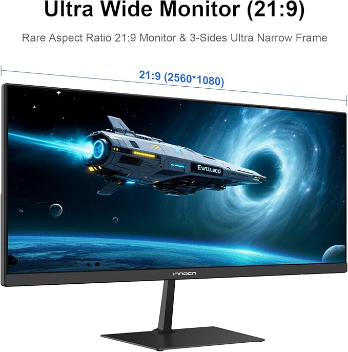 INNOCN 23 Inch Widescreen Computer Monitor WFHD 2560 x 1080p HDMI DisplayPort PC Monitor, Tilt Adjustable, Eye Care, Black