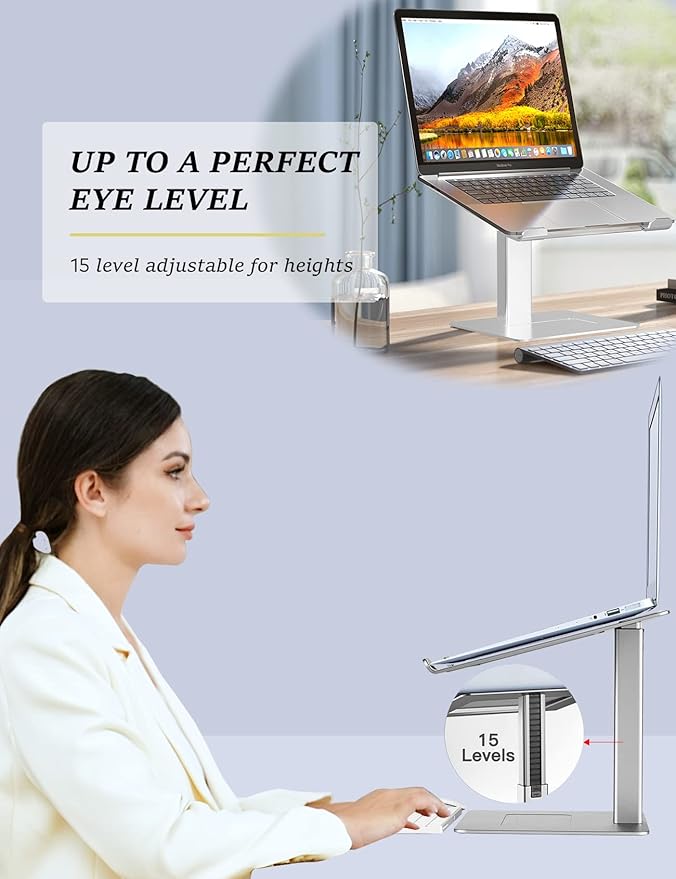 Laptop Stand for Desk, Ergonomic Sitting and Standing Laptop Riser for Notebook MacBook 11-17 Inches，DJ Laptop Stand Adjustable Height from 7-15 Inches Aluminum(Silver)