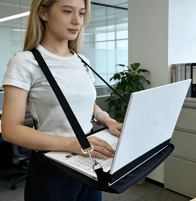 Portable Laptop Harness for Walking,16" Adjustable Wearable Laptop Stand,Secure Walking Laptop Harness Easily fits with Flexible Strap for Tablets E-Readers Notebook Notepad Standing Desk