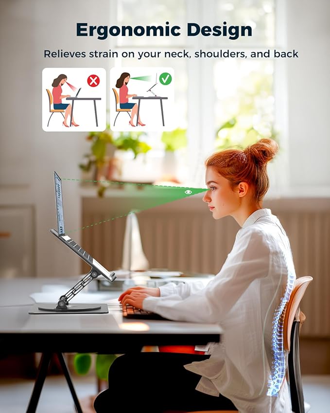 Adjustable Laptop Stand for Desk - Portable Laptop Riser with Rotating Base, Foldable Aluminum Computer Stand, Ergonomic Laptop Holder for MacBook Pro/Air Dell HP Notebook up to 15.6" ,Rose Gold