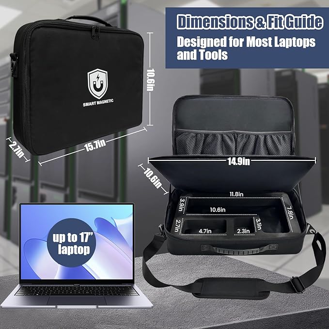 Magnetic Portable Workstation for Field Technicians and Engineers, Heavy-Duty Oxford Fabric Laptop and Tool Desk with 18 Strong Magnets, Foldable Hands-Free Laptop Stand Attach to HVAC, Walls, Trucks