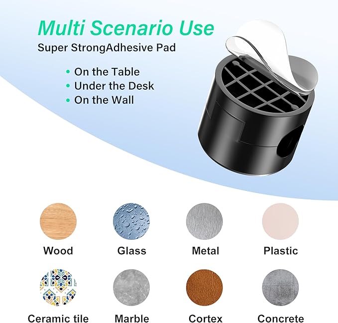 Cable Organizer Clips, 6 Pack Adhesive Cable Management Holders with Double-Sided Tape, Non-Rotating Cord Organizer for Desk, Office, Home to Tidy Charging Cables, Computer Wires (Black)