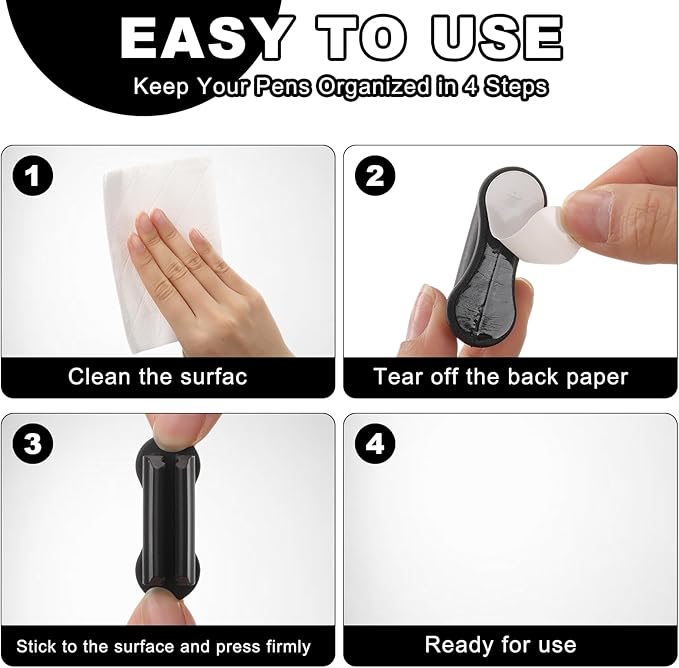 Sherr 12 Pack Adhesive Pencil Holders for Desk Upgraded Pen Holder for Desk Silicone Flexible Adhesive Marker Organizer Clipboard Classroom School Office Accessories Teacher Supplies (Black)