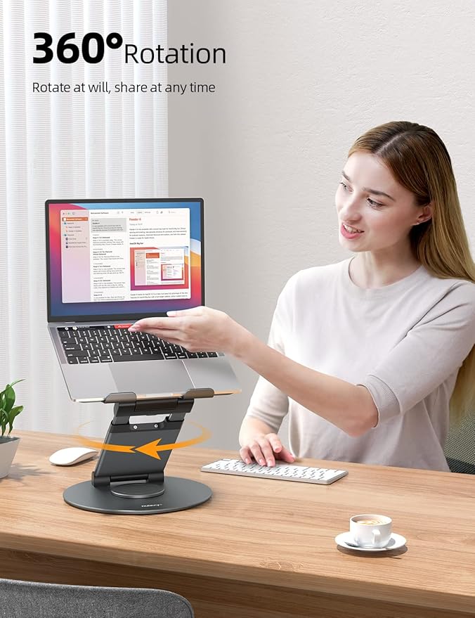 Nulaxy Telescopic 360 Rotating Laptop Stand for Desk Adjustable Height Swivel Pull Out Design Ergonomic Laptop Riser Standing Desk Converter Fits All 10-17" Laptops Computer MacBook, Gray