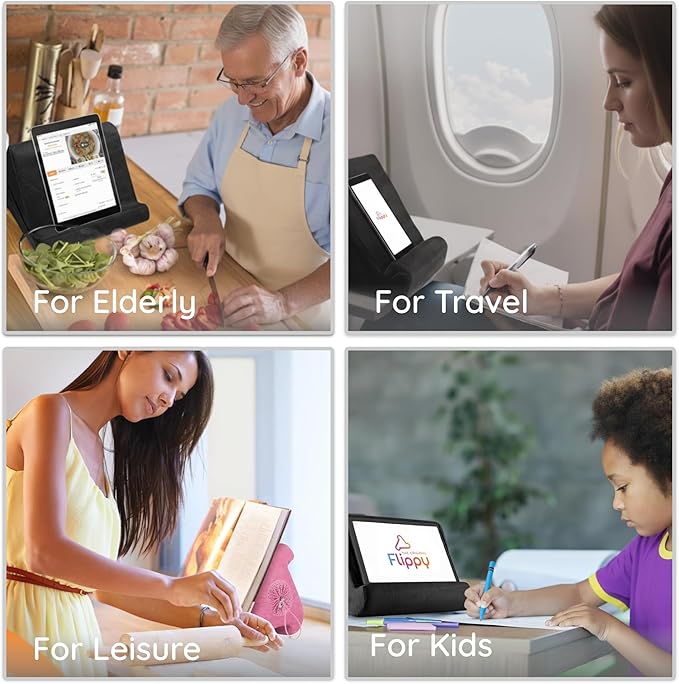 Flippy Original Tablet Pillow Stand & iPad Holder, Gift for Book Lovers & Readers, Multi-Angle Stand with Storage for Lap, Desk & Bed, Compatible with Kindle, Fire, iPad & Samsung, Smokey